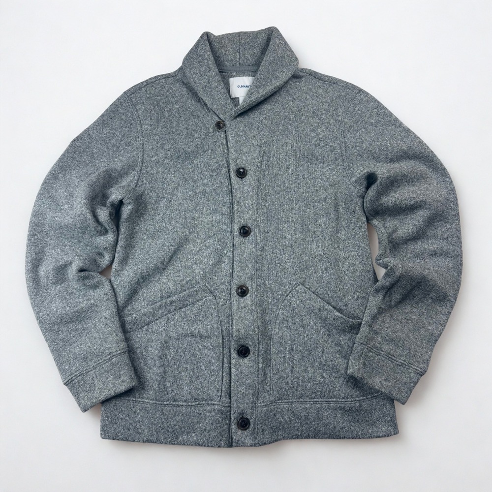 Old Navy Shawl Collar Cardigan Mens Medium Gray Button Front Fleece Shacket